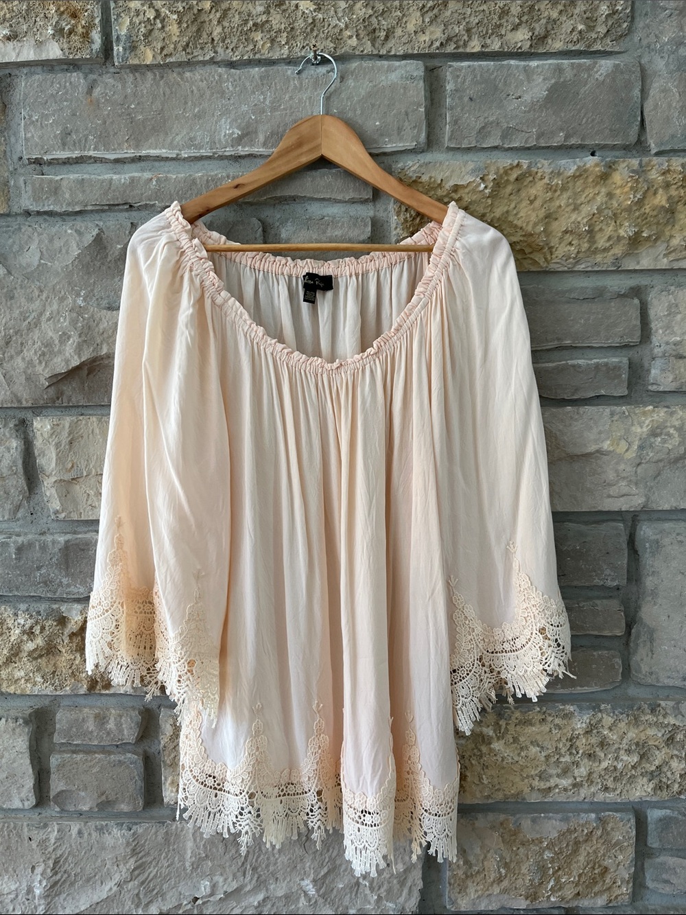 Melissa Page Boho Cream Crochet Trim Peasant Top Size XL